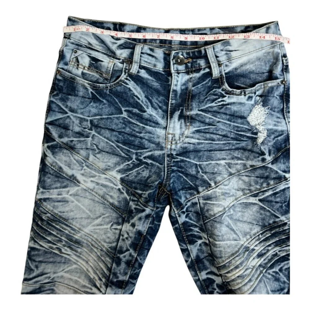 South Pole Men's Moto/Biker Skinny Dark & Acid Wash Jeans Size 30x32 - Picture 8 of 10